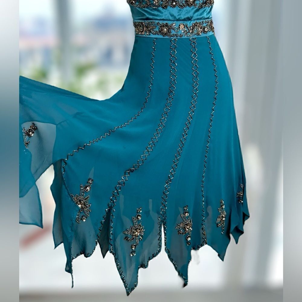 SUE WONG Nocturne Y2K Hand Beaded Midi Slip Dress Silk Woodland Fairy Size 6 - Picture 10 of 17